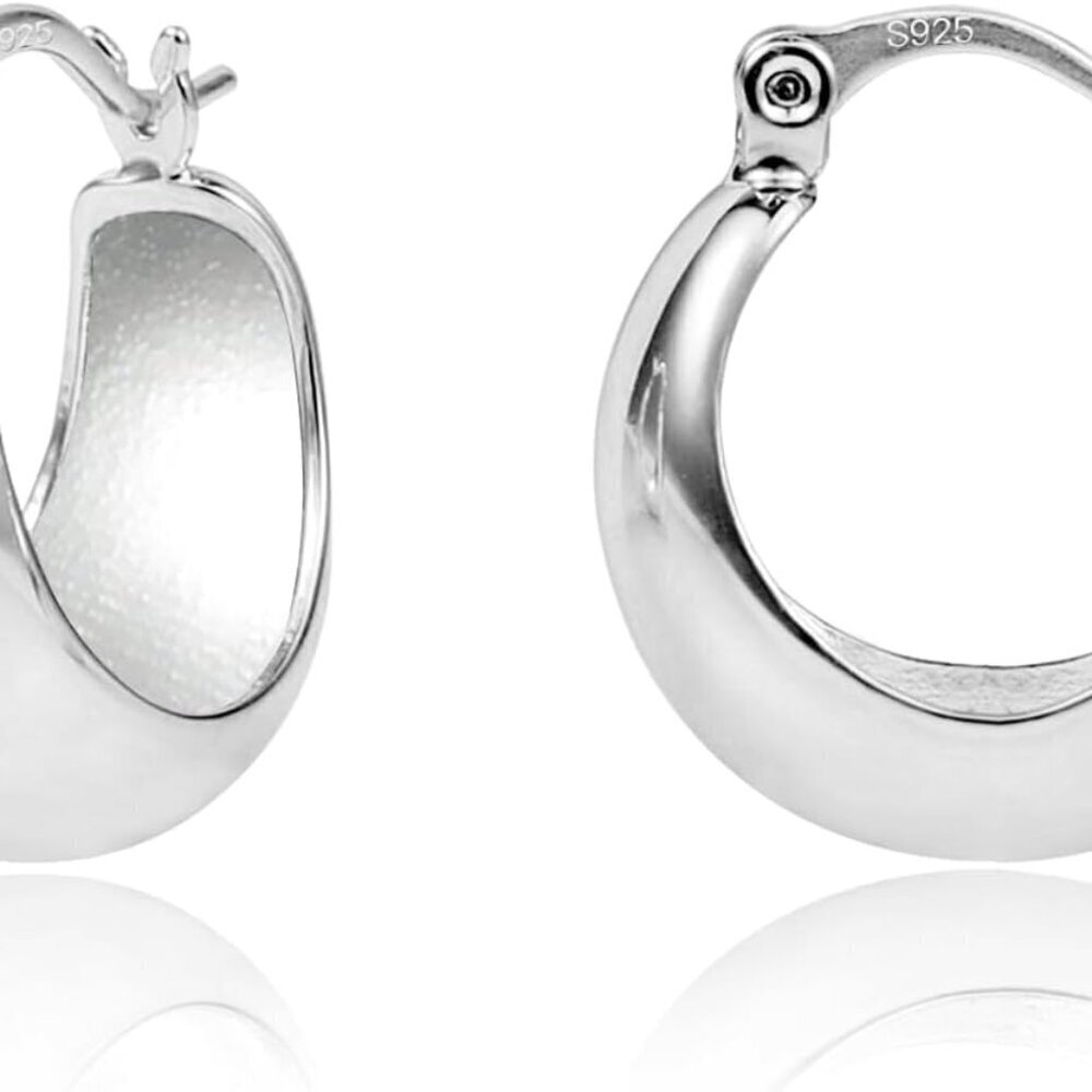 Sterling Silver Chunky Hoop Earrings Women Hypoallergenic Daily Wear